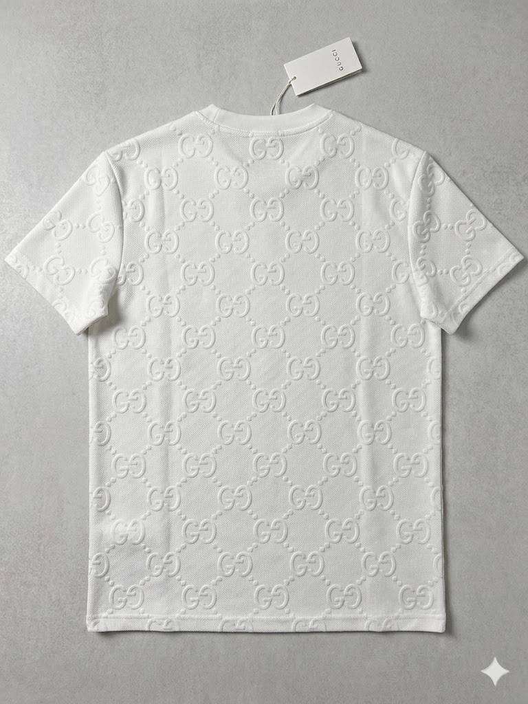 Men's Designer Crewneck T-Shirt - White - All-Over Embossed Logo - Size L