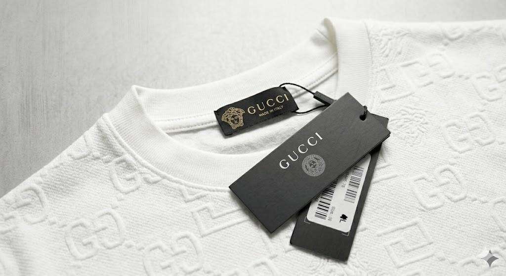 Men's Designer Crewneck T-Shirt - White - All-Over Embossed Logo - Size L