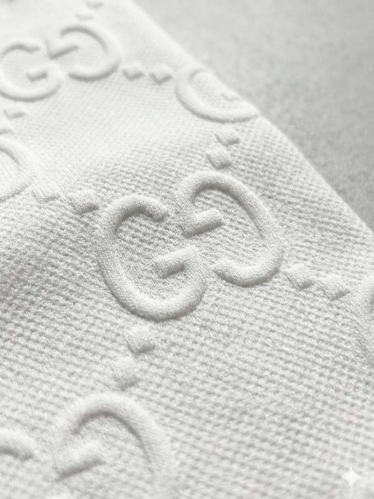 Men's Designer Crewneck T-Shirt - White - All-Over Embossed Logo - Size L