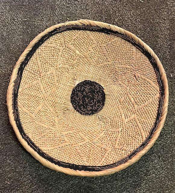 Mbinga Wall Baskets Natural with beaded pattern