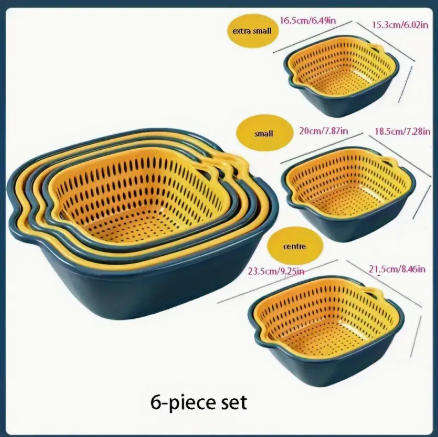 6-Piece Double-Layer Plastic Strainer Set