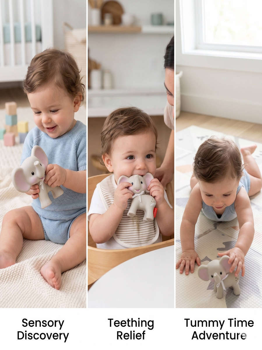 Soft Elephant Teething Toy for 0+ Months (With Sound)