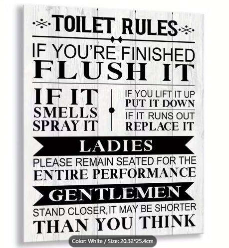 Rustic "Toilet Rules" Wall Art Print