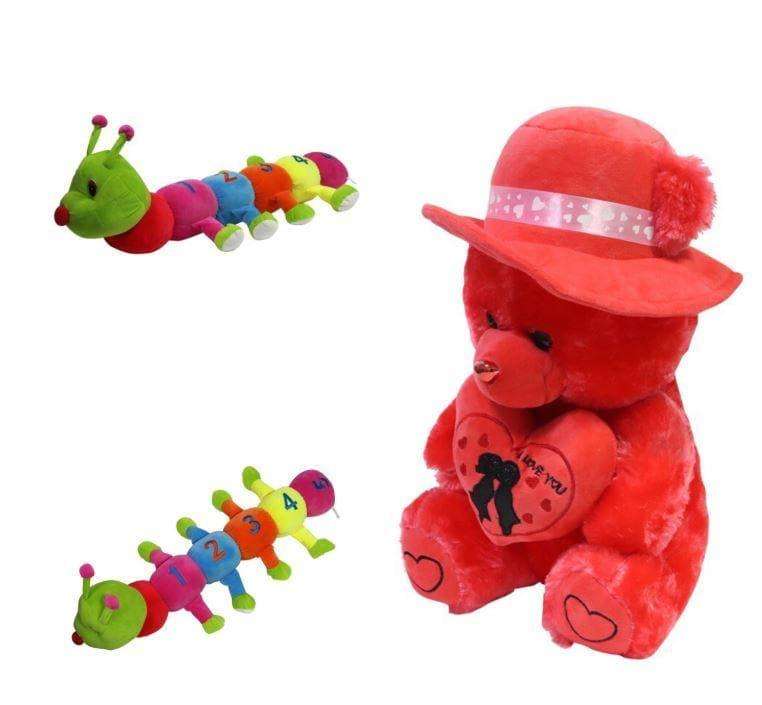 Plush Toy Worm & Red Teddy Combo