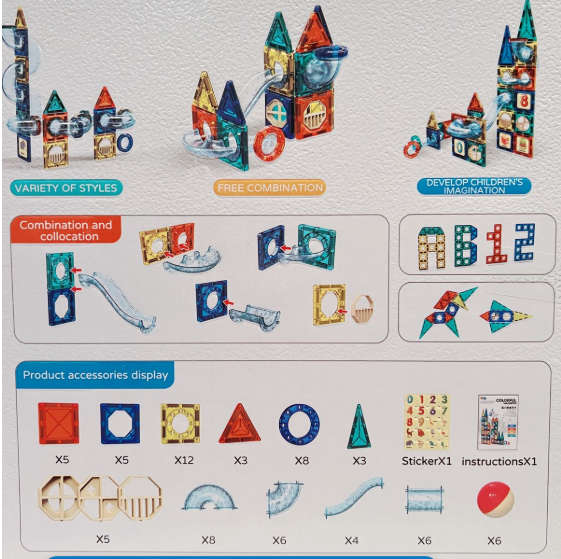 73 Pcs Magnetic Pipeline Tiles Magic Blocks 3D STEM Stacking Toys