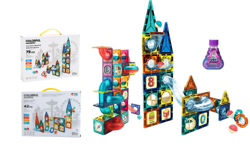 73 Pcs Magnetic Pipeline Tiles Magic Blocks 3D STEM Stacking Toys