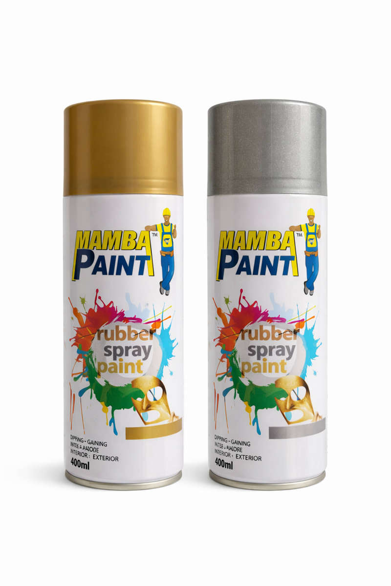 Mamba Paint Premium Rubber Spray Paint Duo  Metallic Gold & Silver Pack (400ml)