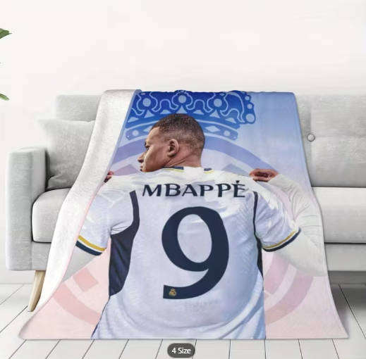 Kylian Mbappé-themed flannel blanket