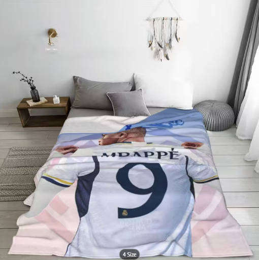 Kylian Mbappé-themed flannel blanket