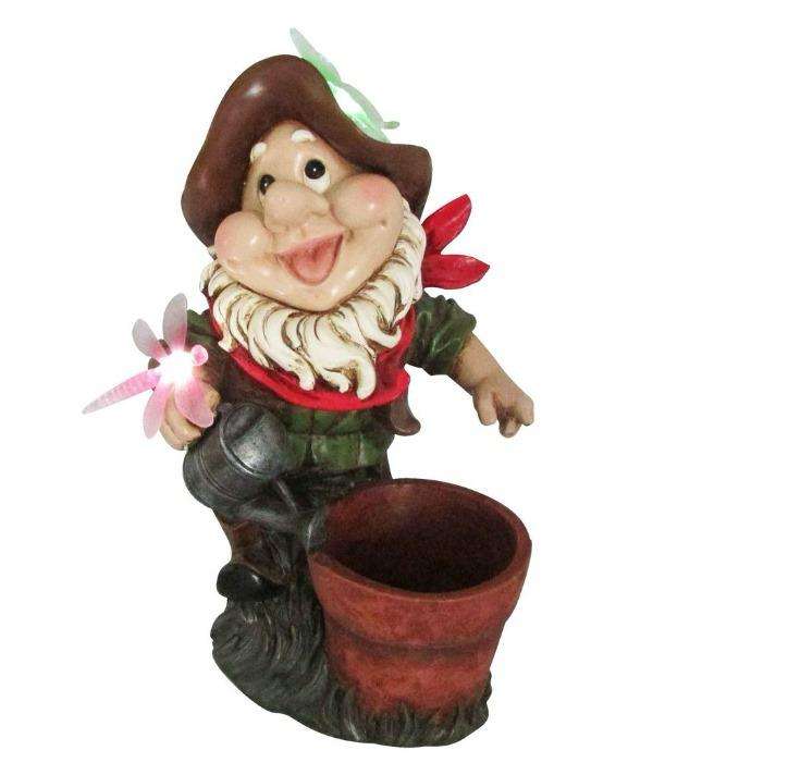 Solar Garden Gnome With Flower Pot