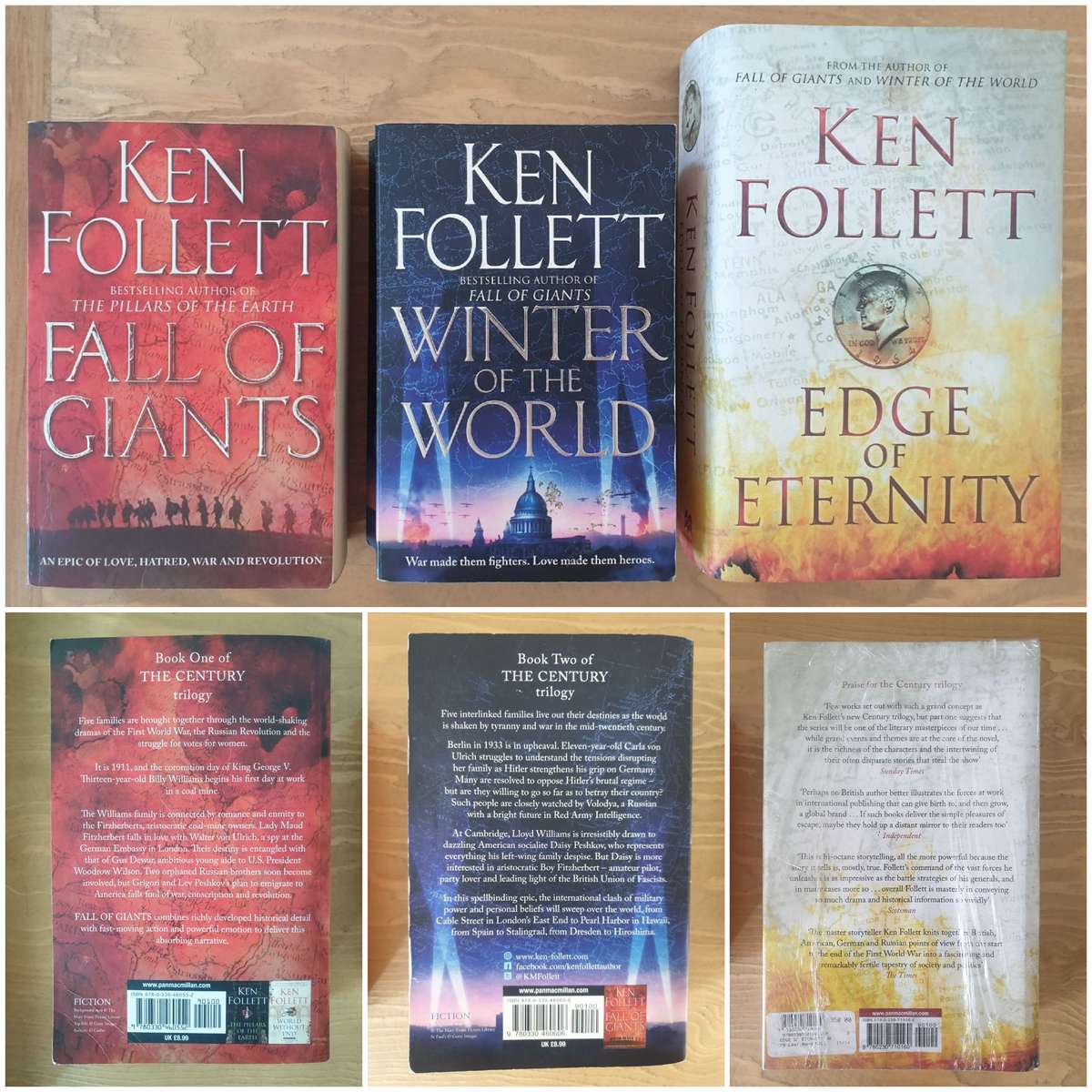 Ken Follett "Century Trilogy" Book Set-of-3 : Fall of Giants, Winter of the World & Edge of Eternity