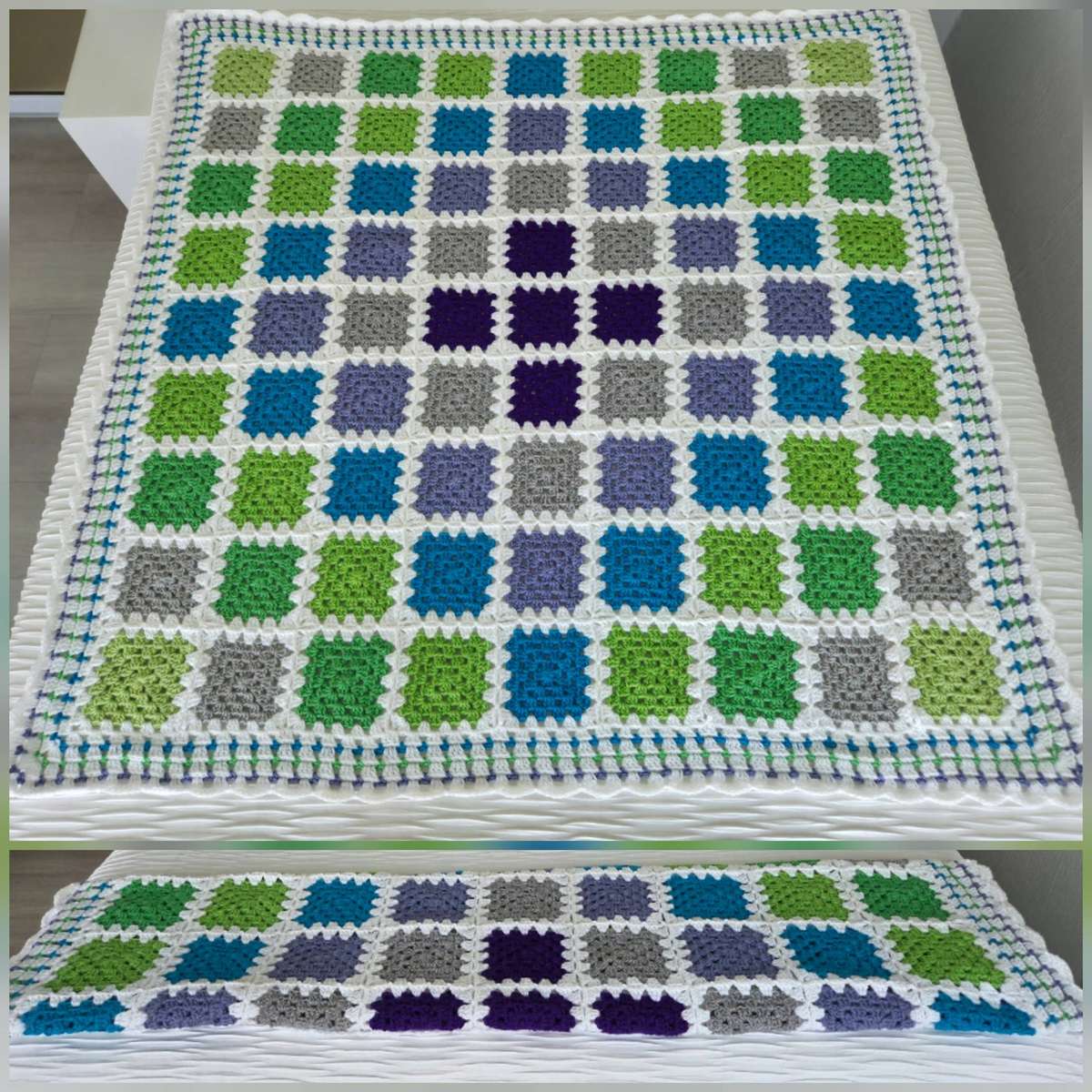 Handmade Crocheted Woollen Blanket - for a Single/Double-size bed or for a 2-seater couch