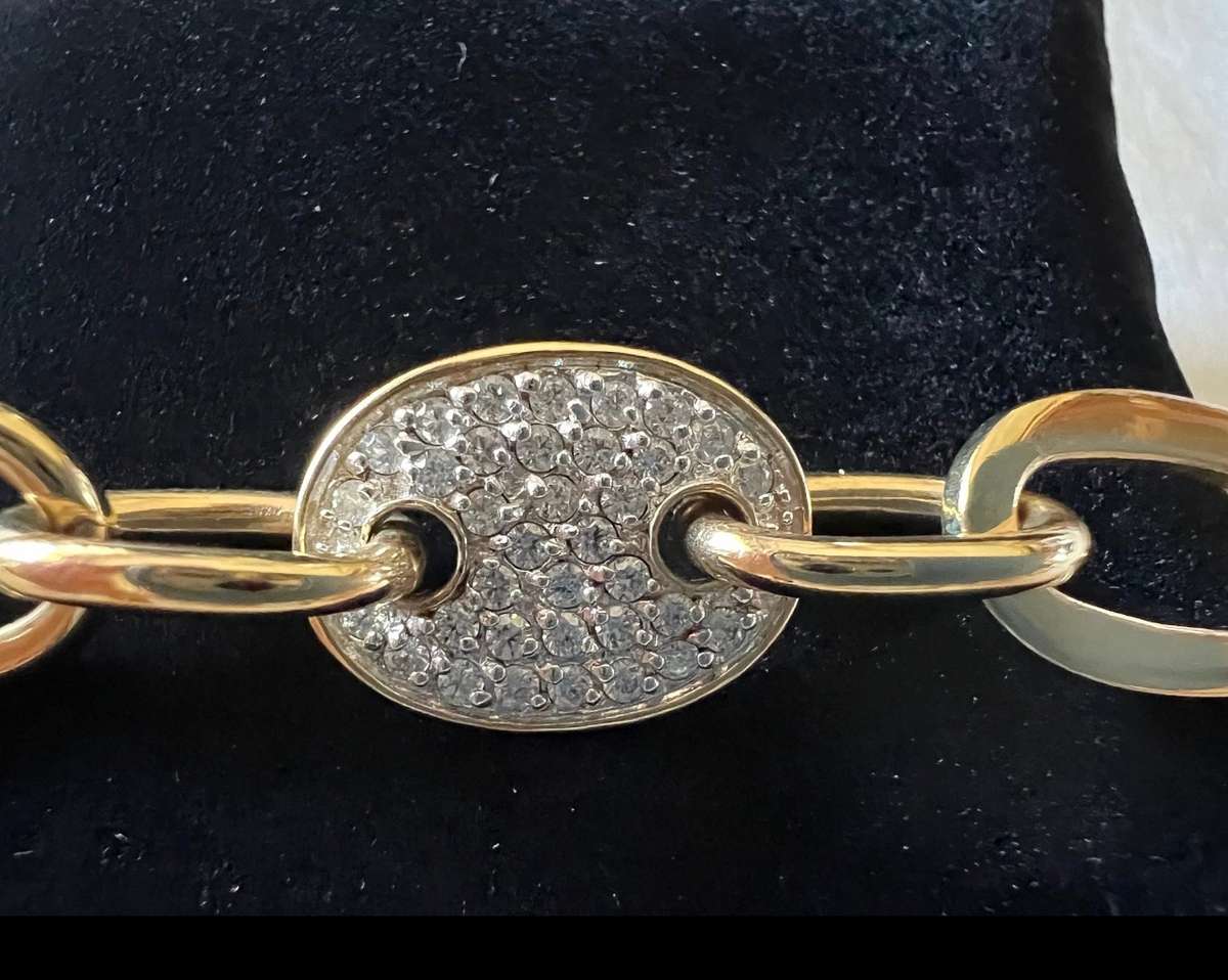 Exquisite Gold-plated Sterling Silver Crystal Rhinestones HEART LOCK Necklace by ILE * 53 grams