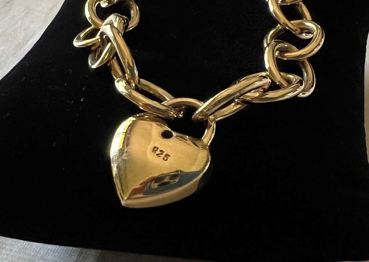 Exquisite Gold-plated Sterling Silver Crystal Rhinestones HEART LOCK Necklace by ILE * 53 grams