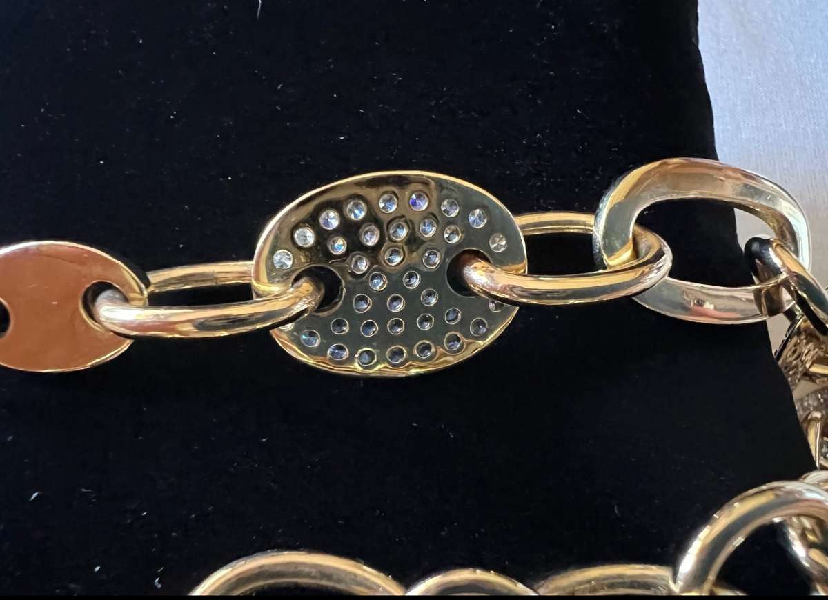 Exquisite Gold-plated Sterling Silver Crystal Rhinestones HEART LOCK Necklace by ILE * 53 grams