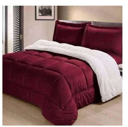 5pc Sherpa Velvet Fleece Comforter Set Maroon Queen to King