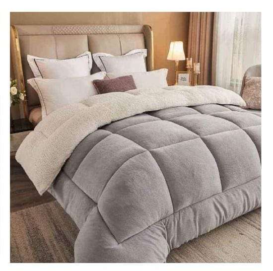 5pc Sherpa Velvet Fleece Comforter Set Grey Queen to King