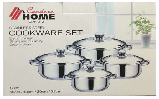 CONDERE HOME COOKWARE SET - 8 pc s/steel CDH-012