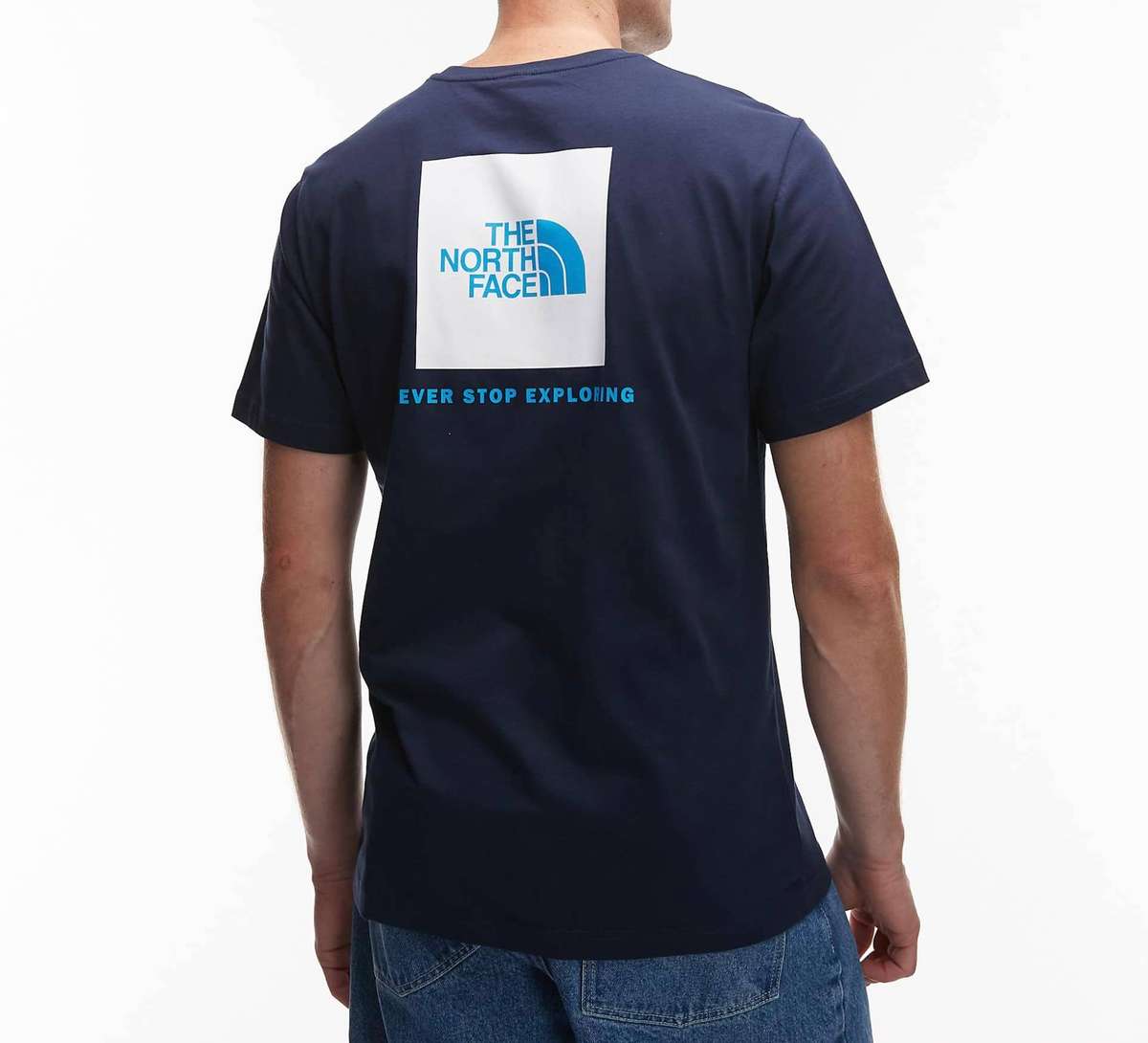 The North Face Box NSE unisex backprint logo t-shirt in navy
