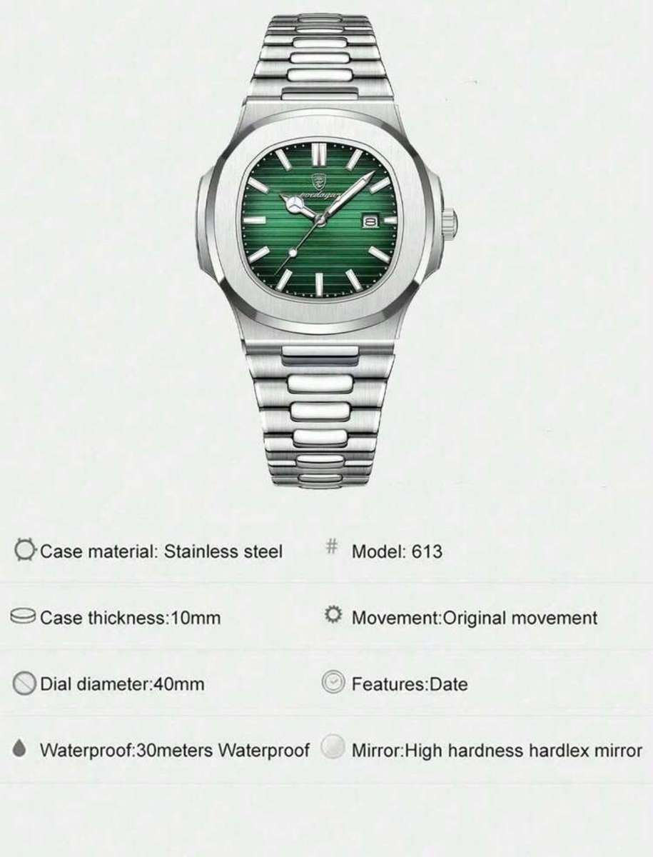 Poedagar - Emerald Green & Silver Men's Sport Watch