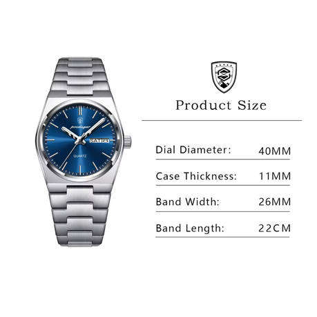 Poedagar Luxury Men's Day-Date Watch | Butterfly Clasp