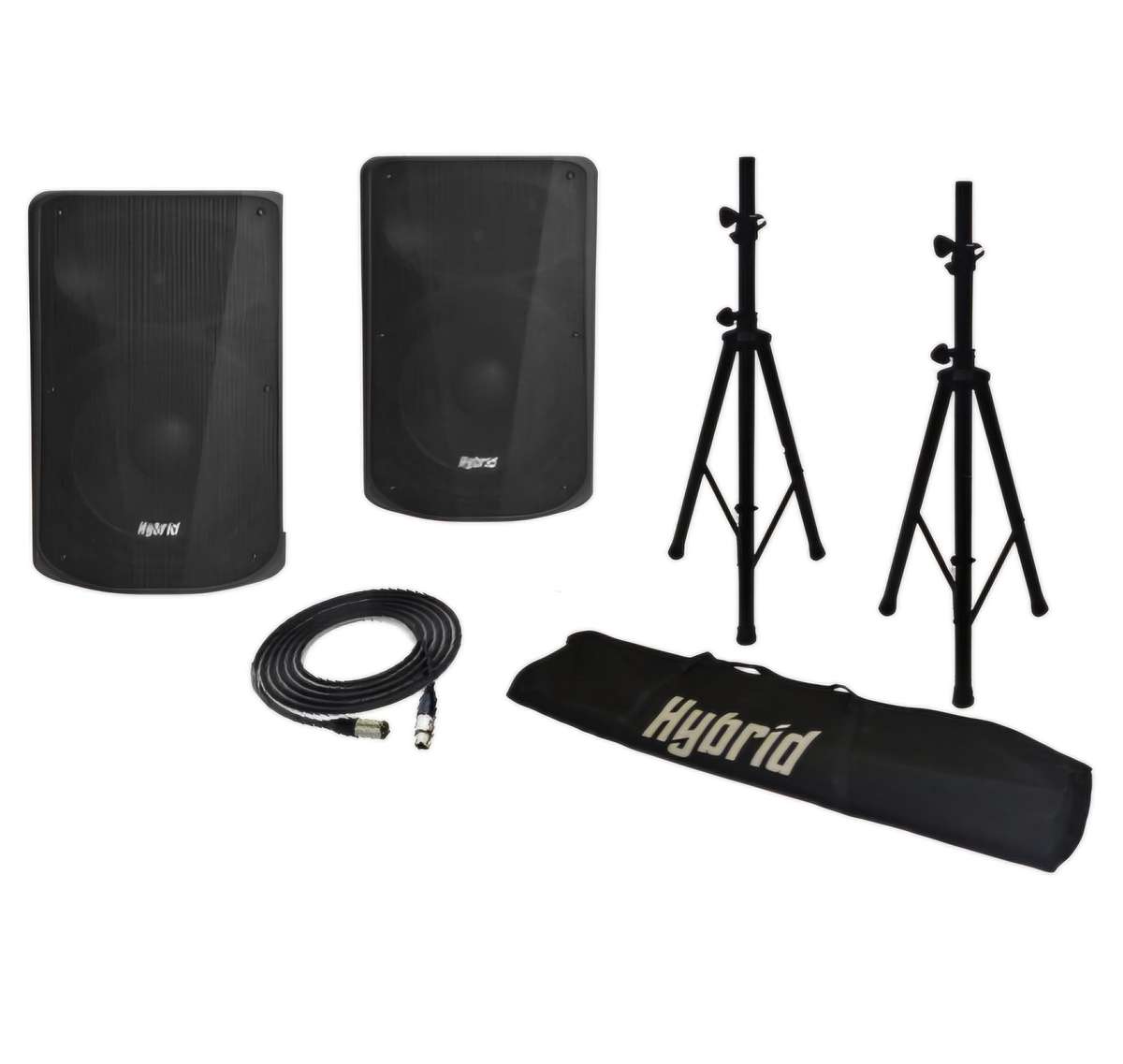 Hybrid PB15A + PB15N 15" Loudspeaker Combo  340W Passive / Active Powered Pair with Stands & Cable