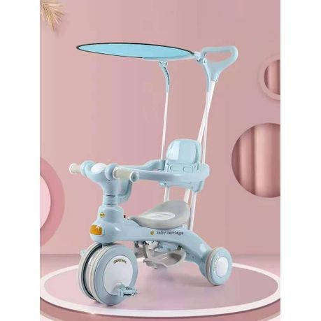 Kids Tricycle Stroller With Lights/Music And Canopy - Blue And Pink