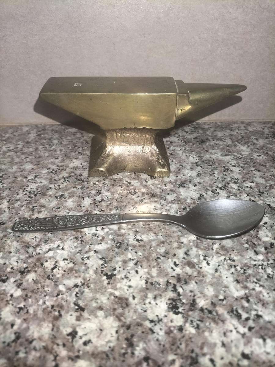 Small, vintage solid brass anvil 800g