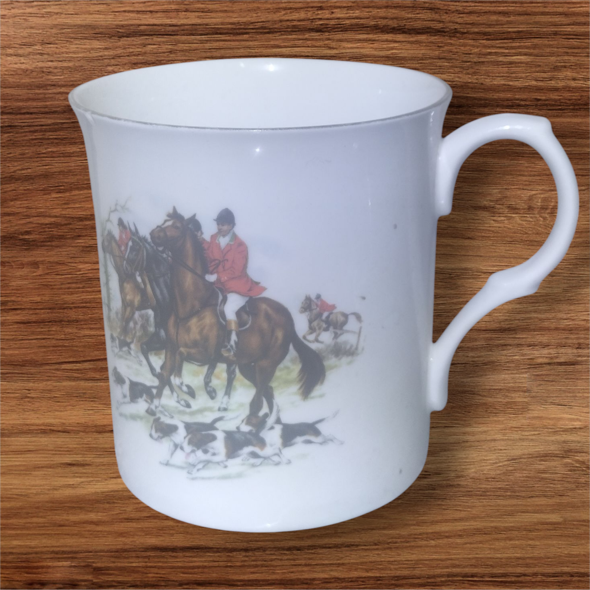 Vintage Crown Tent Staffordshire England Bone China Equestrian Hunting Scene Mug