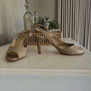  Elegant Nude OpenToe Heels by Queue | Size 5 | Never Worn 