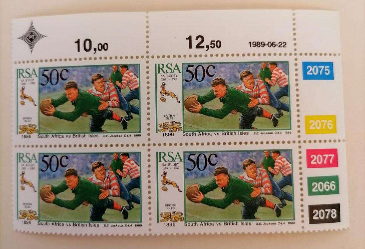 RSA 1989 Rugby Stamp Block  South Africa vs British Isles (1896) | 50c x4