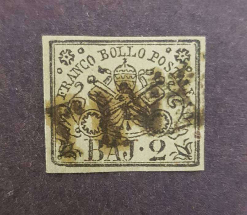PAPAL STATES 1852 - 2 Bajocchi - Greenish Paper - SG 5