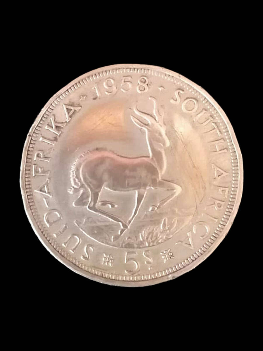 1958 South Africa 5 Shillings Silver Coin  Queen Elizabeth II - Collectible Crown