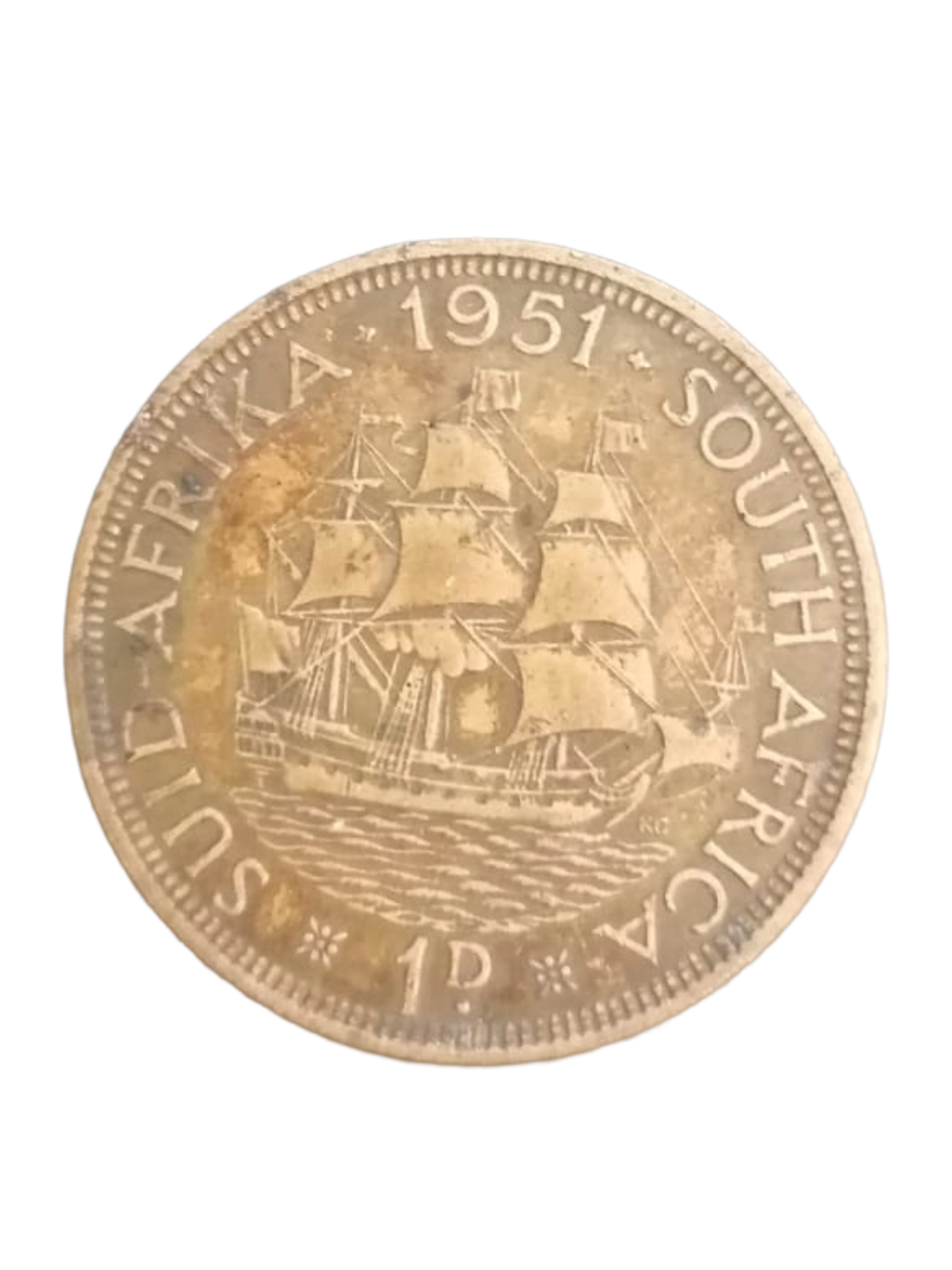 1951 South Africa 1 Penny Coin  King George VI