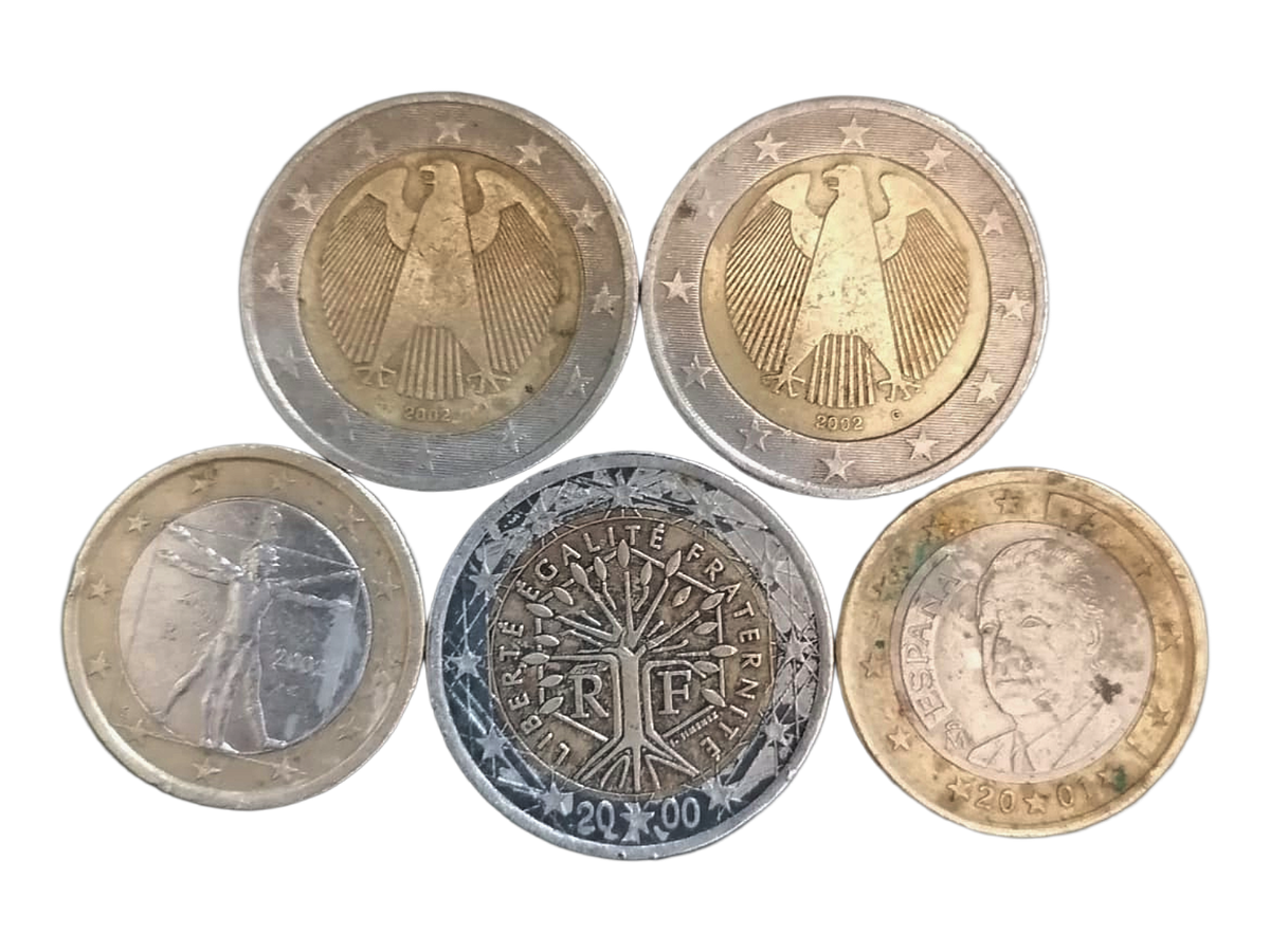 Lot of 5 Euro Coins  Mixed Countries  1 & 2 Coins  Collectible Circulation Coins