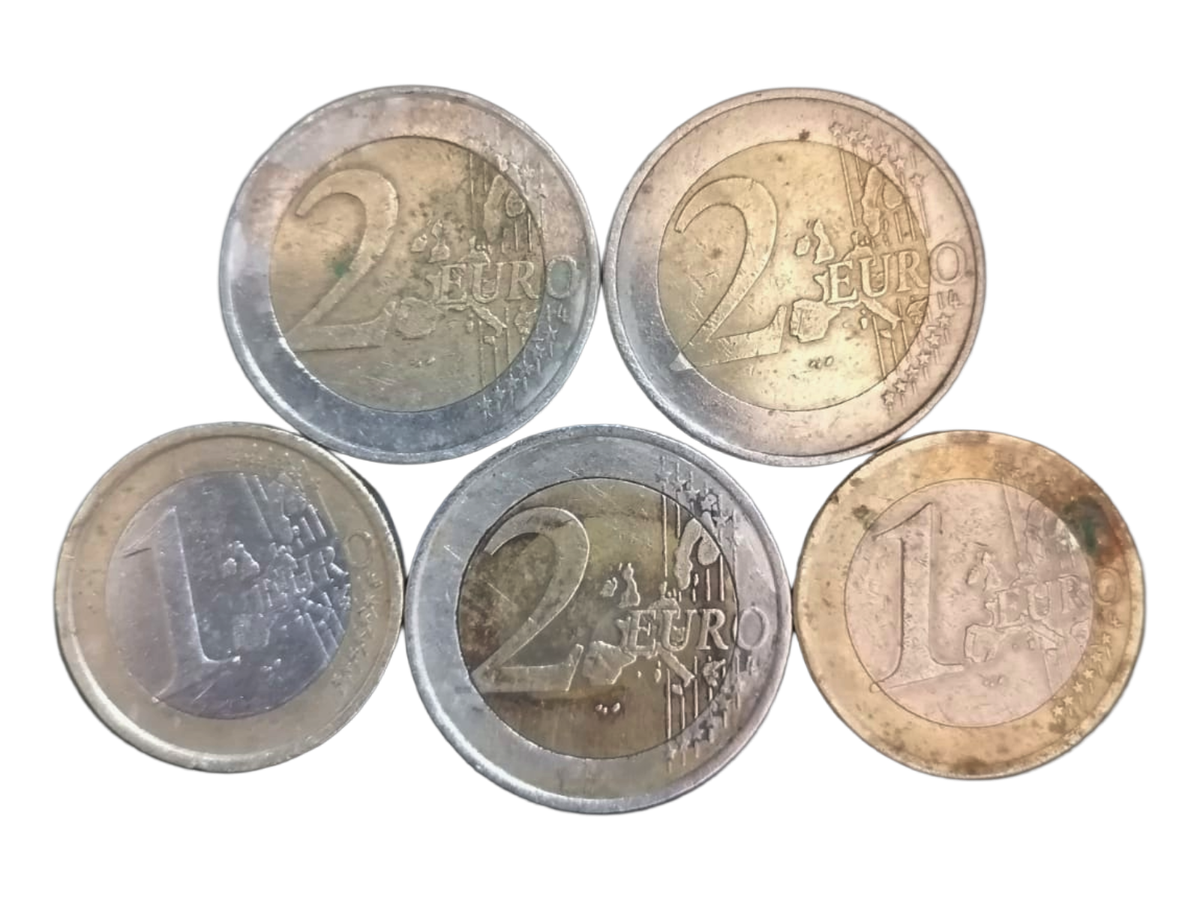 Lot of 5 Euro Coins  Mixed Countries  1 & 2 Coins  Collectible Circulation Coins