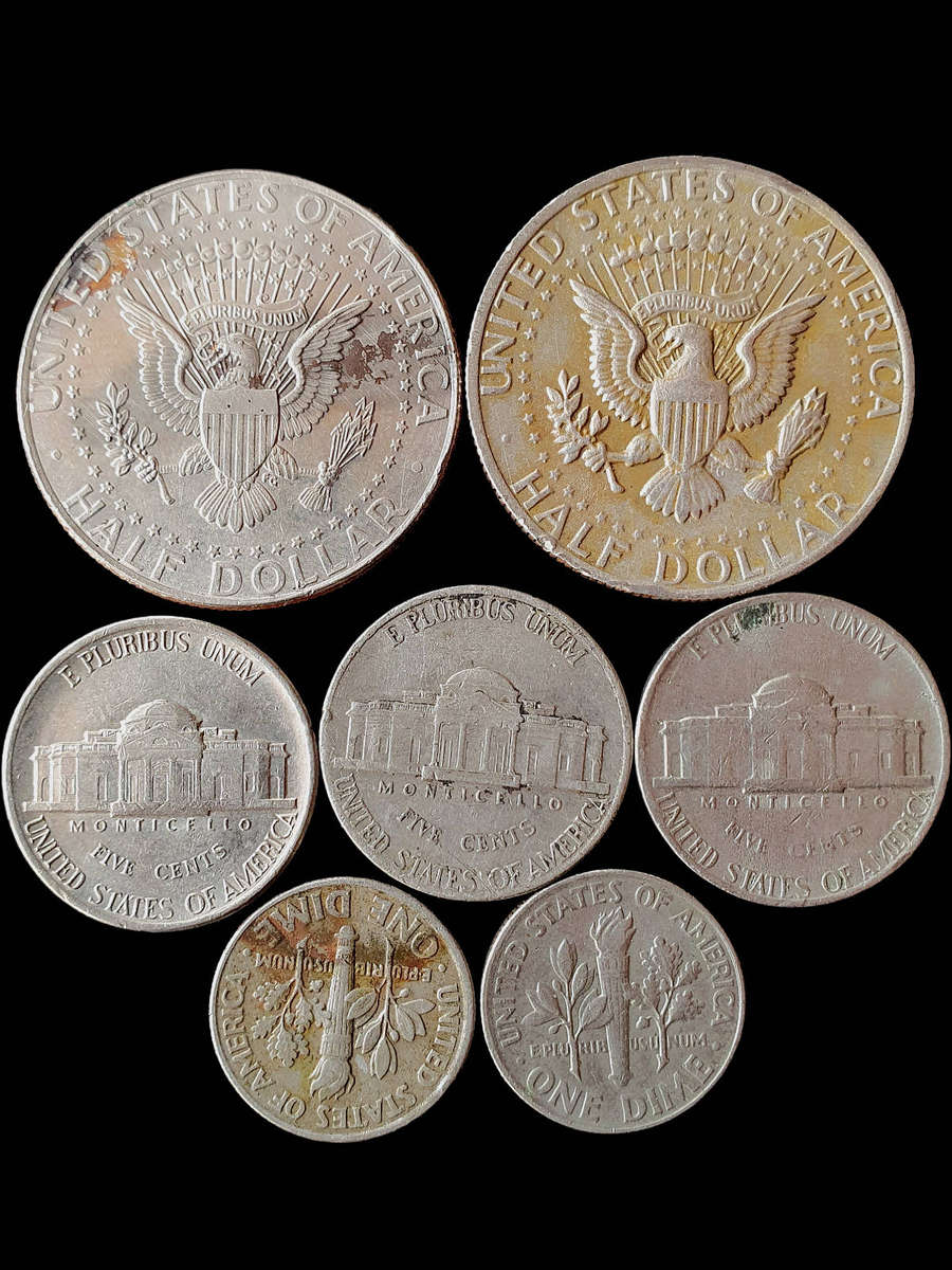 Lot of 7 Vintage U.S. Coins  Half Dollar, Nickel, and Dime