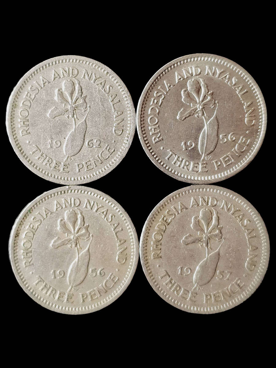 Lot of 4 Rhodesia and Nyasaland Threepence Coins