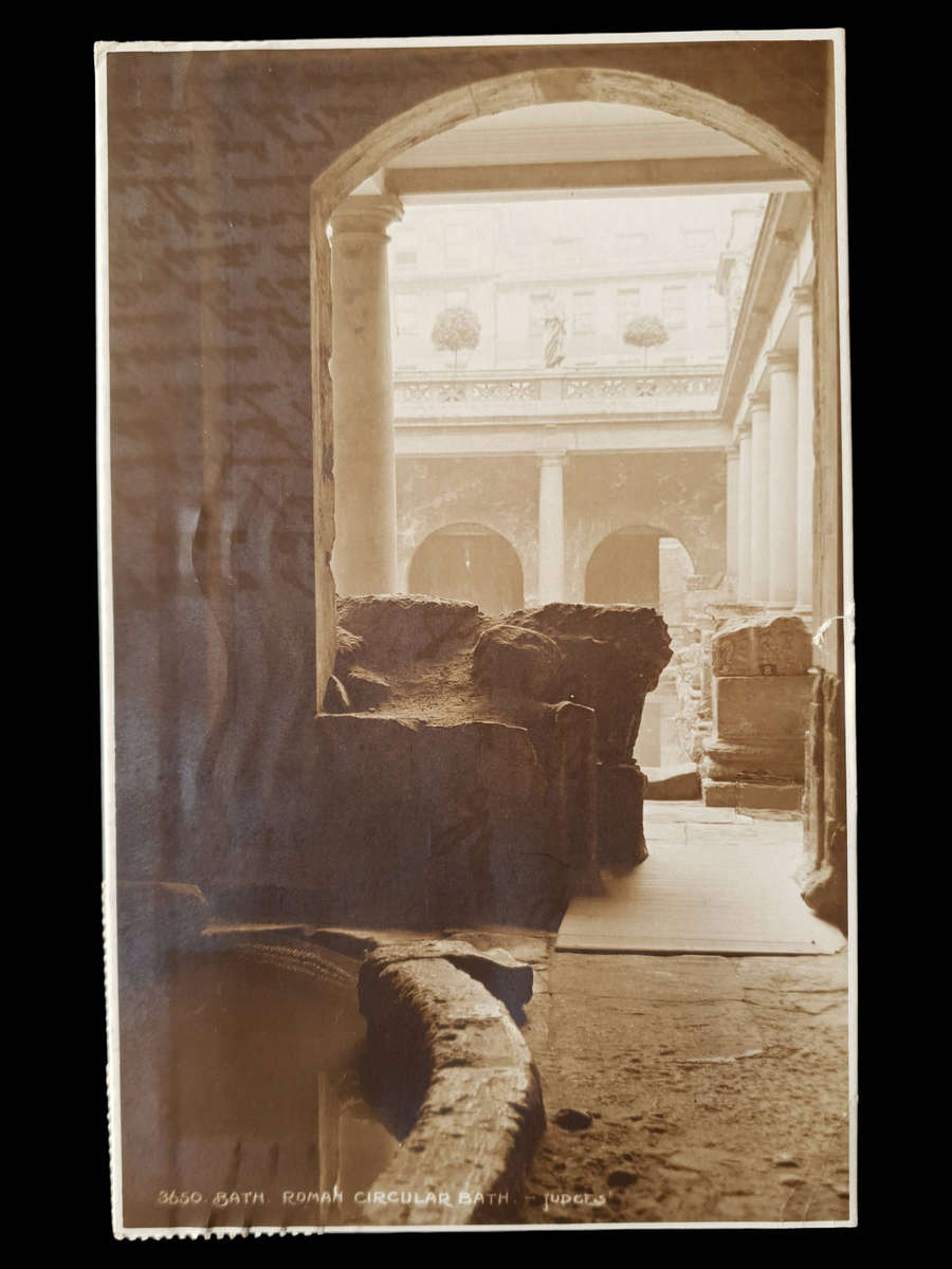 1926 GB KGV ½d x3 franking (1½d foreign rate)  Real Photo Postcard - Roman Circular Bath