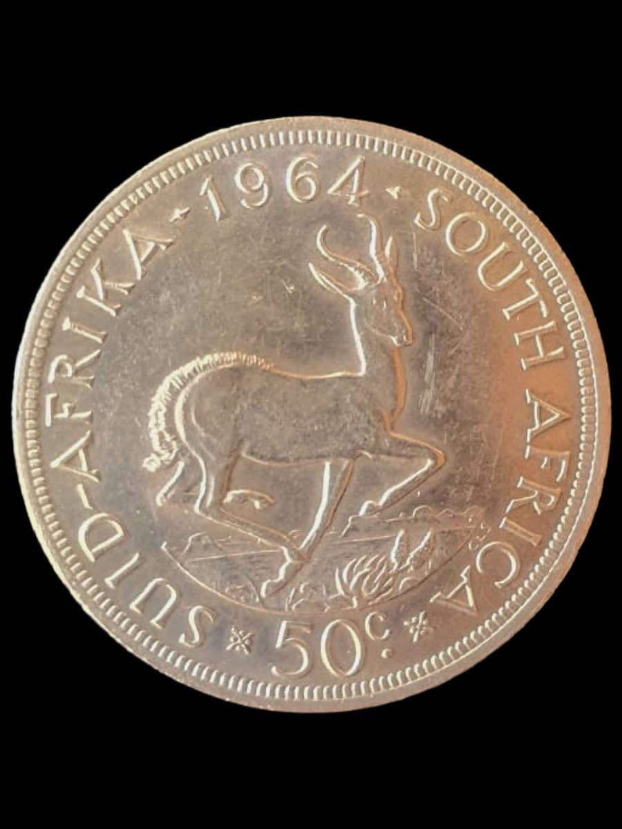 1964 50c  Silver Crown Size Coin | Jan van Riebeeck & Springbok | Excellent Condition