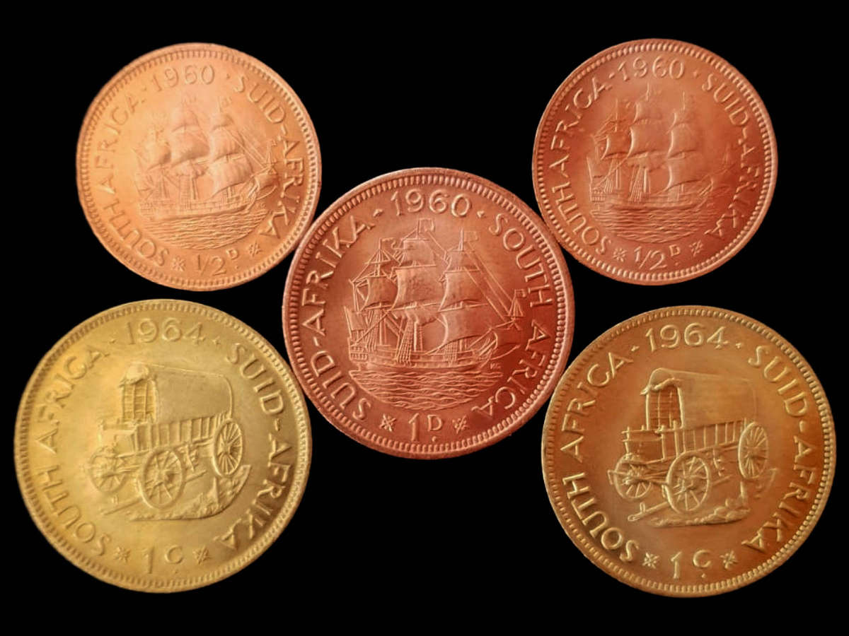 5x South Africa Coins  Uncirculated Condition | 1960s Bronze & Copper Issues (½c, 1c, 1d)