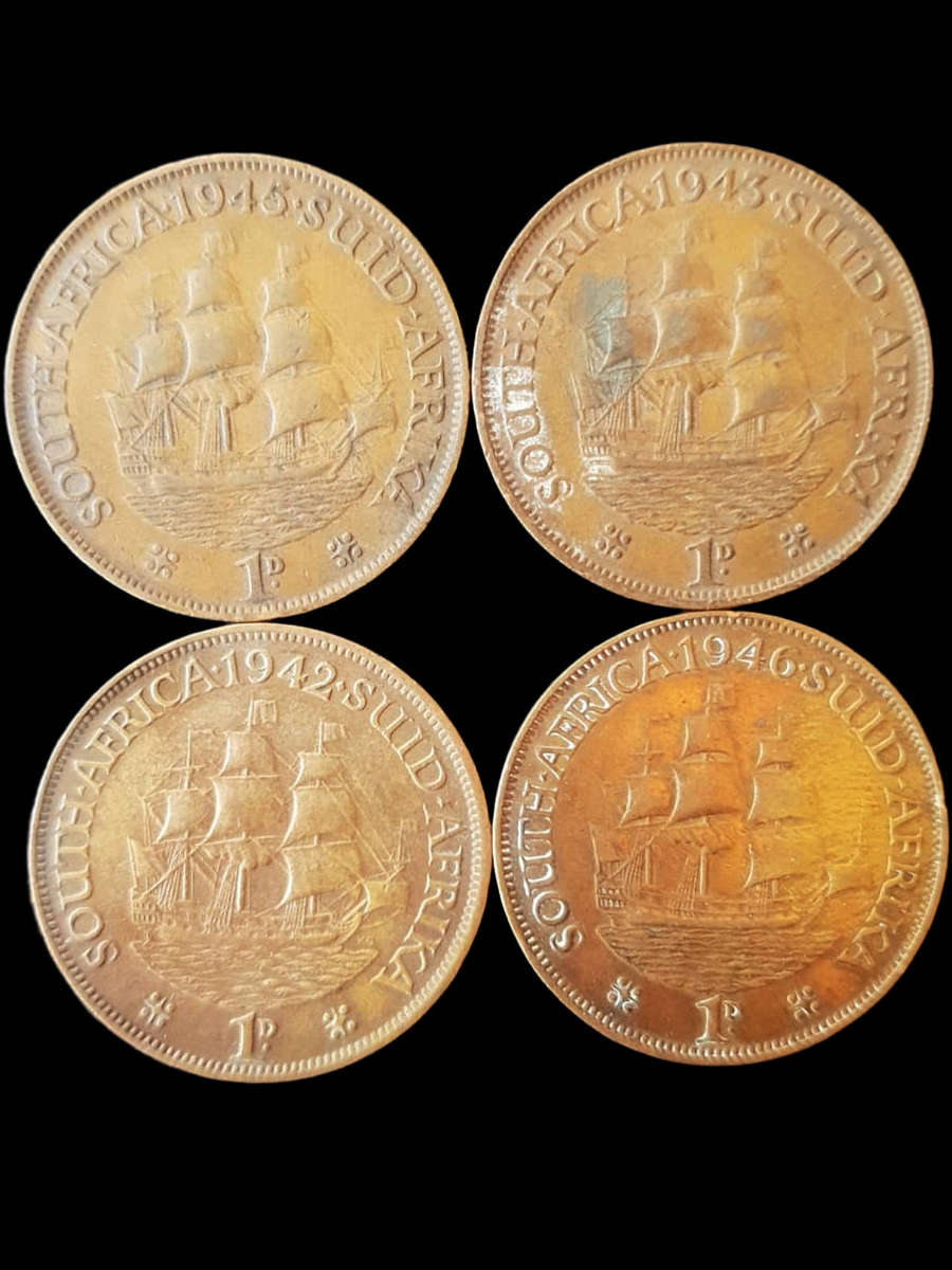 4 x South Africa Large Pennies  George VI  1940s