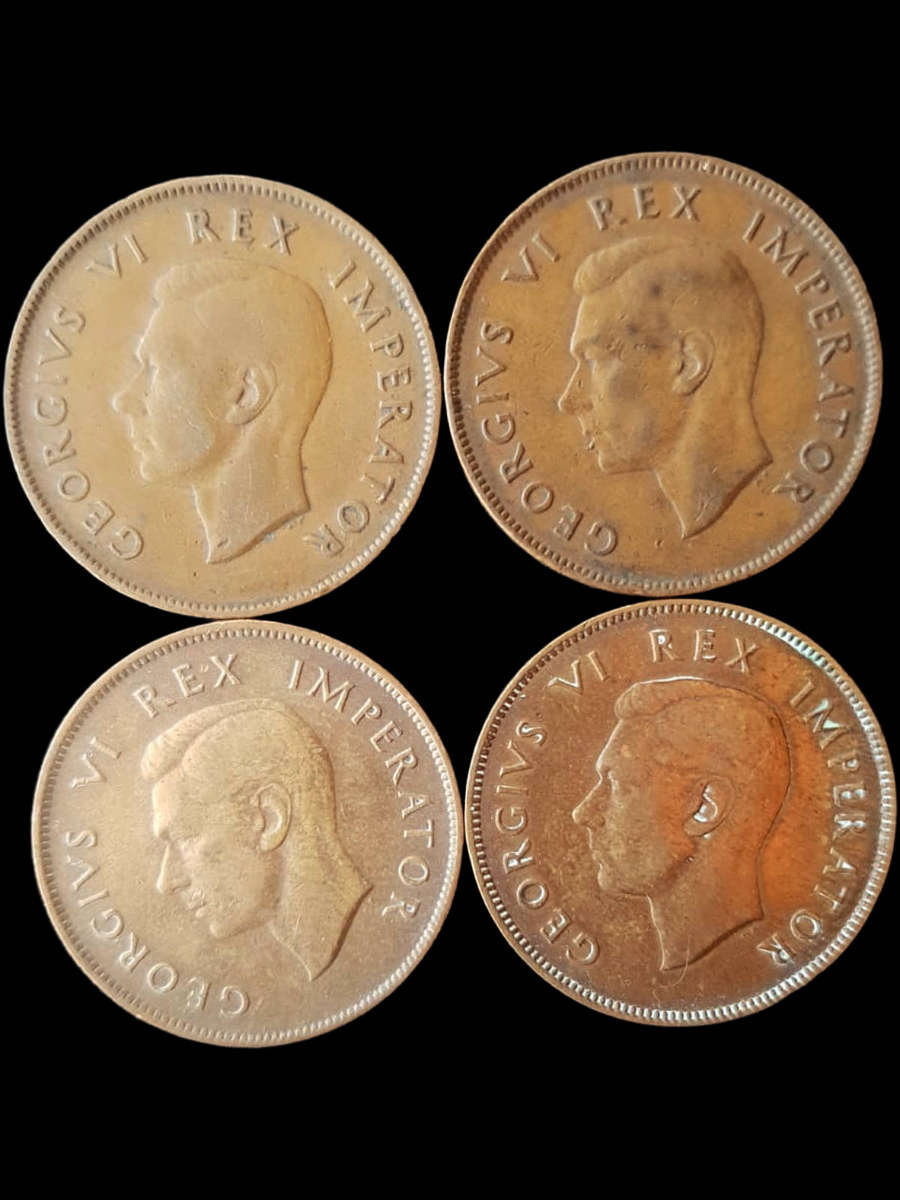 4 x South Africa Large Pennies  George VI  1940s