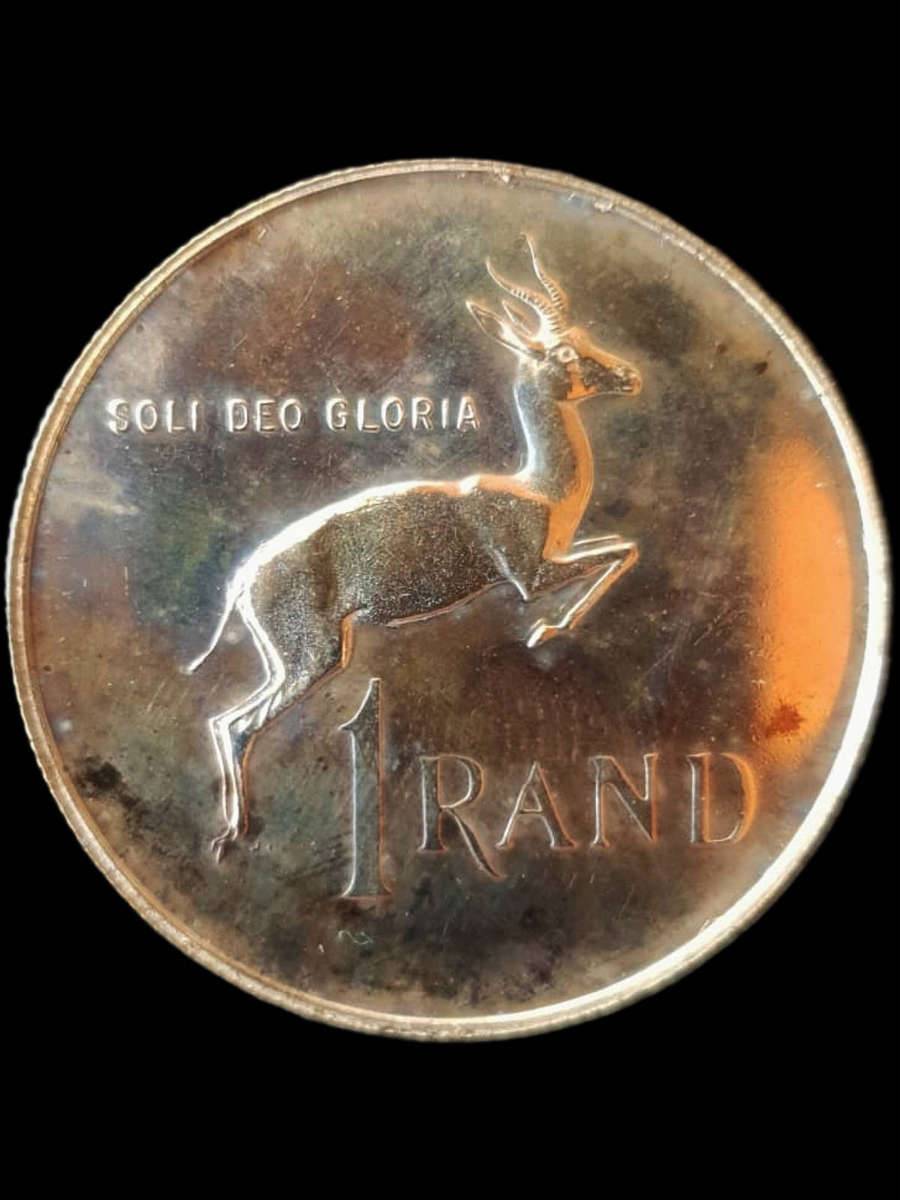 1987 South Africa R1 Silver Proof  Springbok | SA Mint | Attractive golden toning