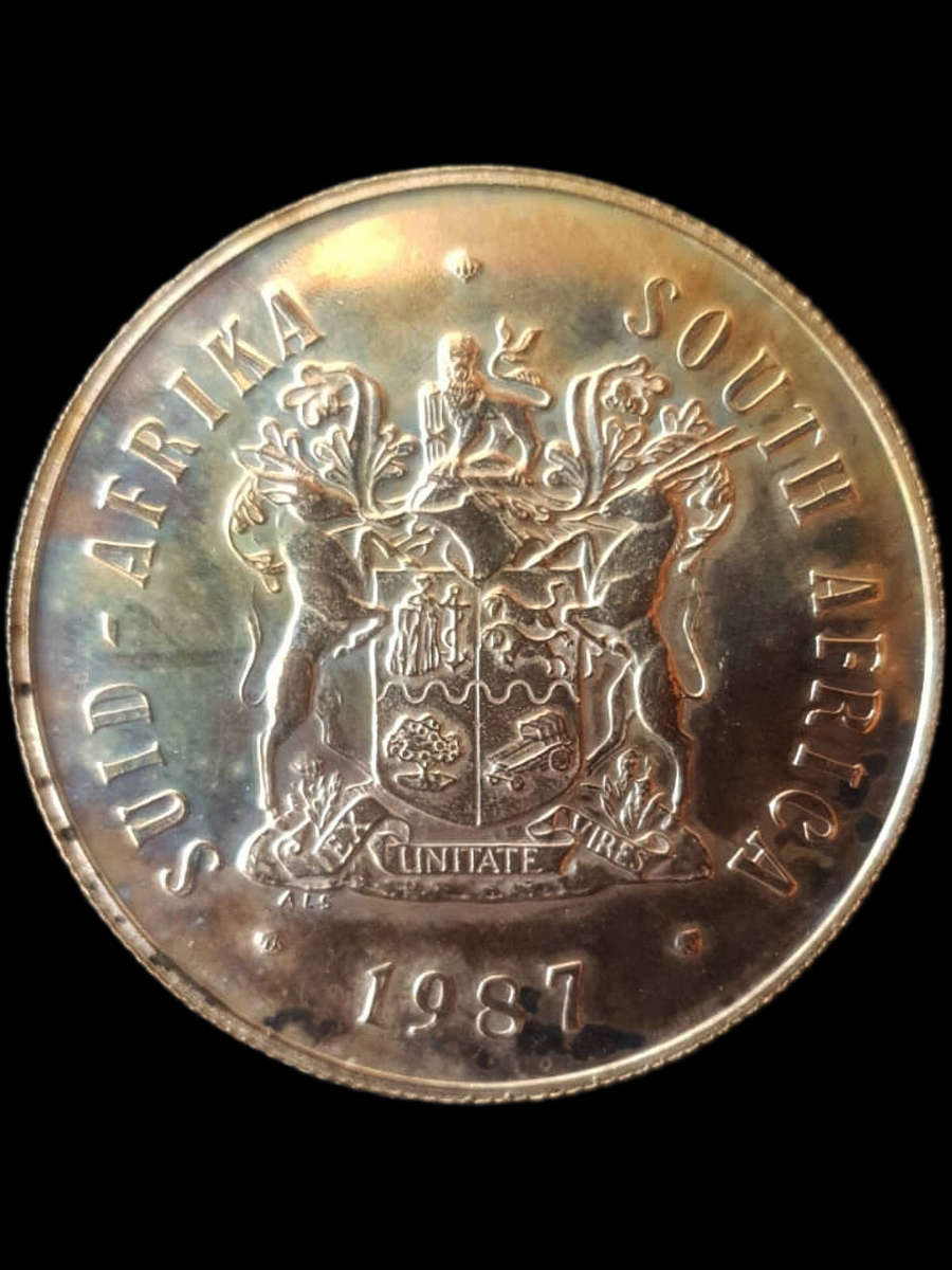 1987 South Africa R1 Silver Proof  Springbok | SA Mint | Attractive golden toning