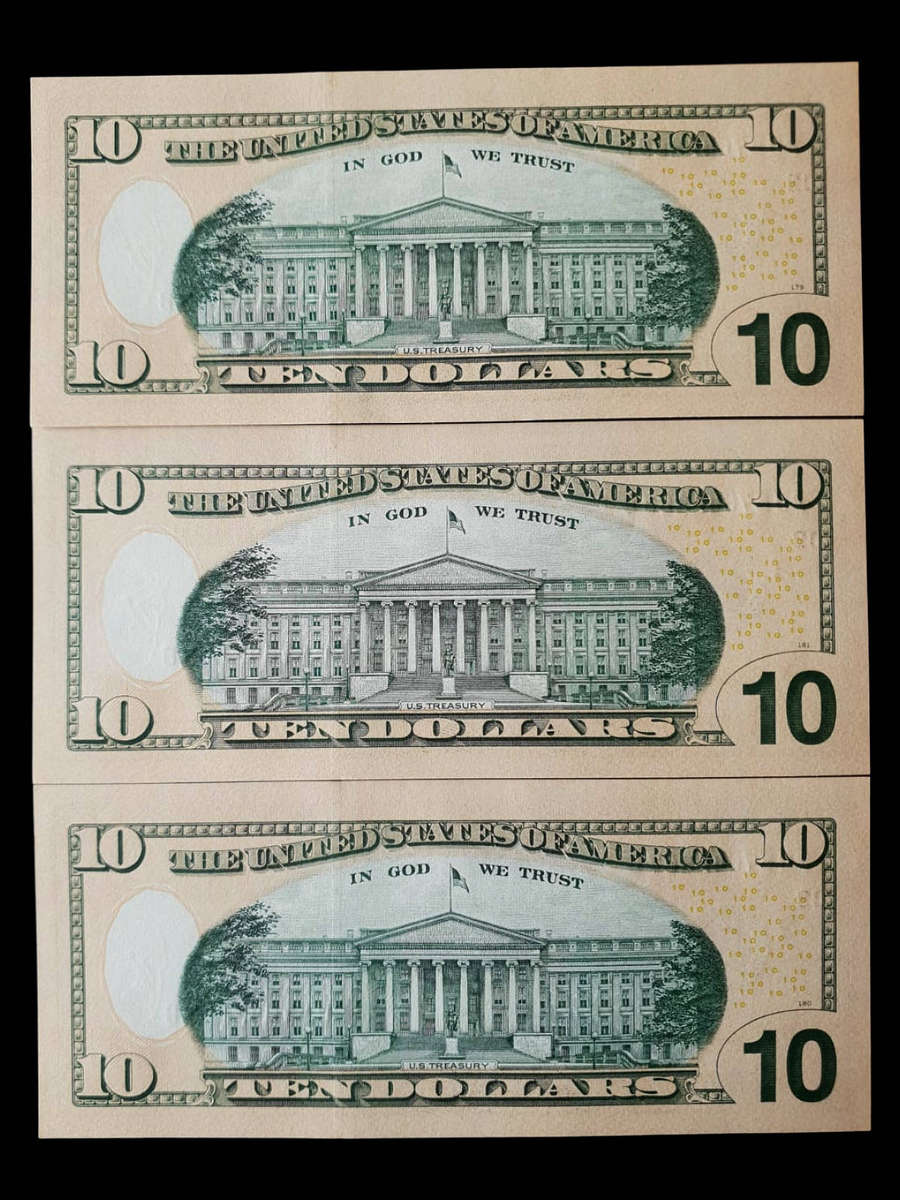 3 x Consecutive Serial Number U.S. $10 Federal Reserve Notes  Series 2017A  Uncirculated Condition