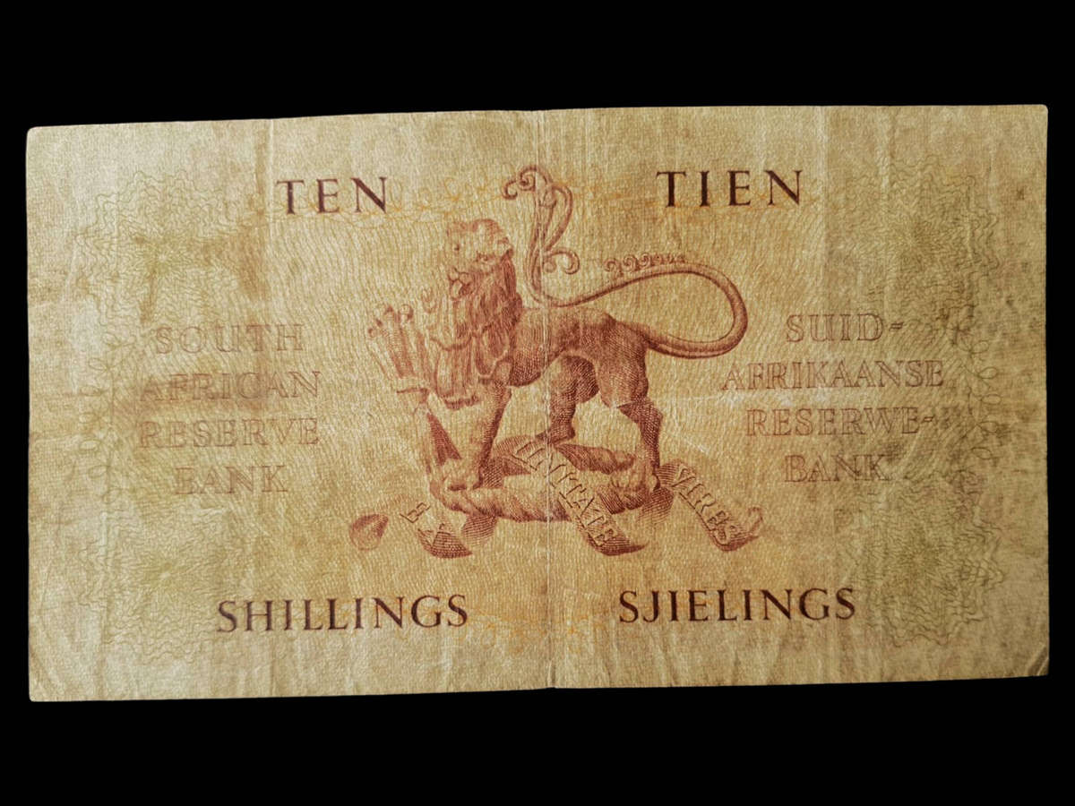 1954 South Africa 10 Shillings Banknote  Jan van Riebeeck  Early Pre-Decimal SARB Issue