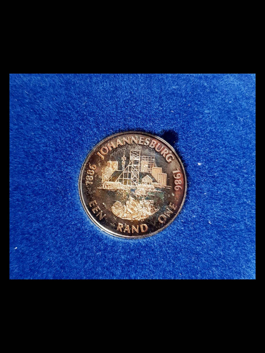 1986 South Africa 1 Rand Silver Proof Coin Johannesburg Centenary (1886-1986)