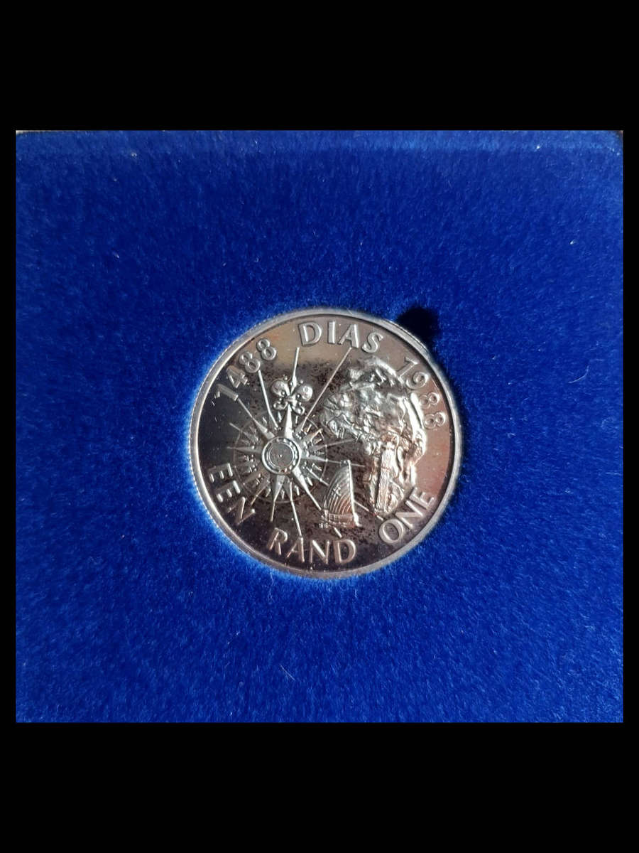 1988 South Africa 1 Rand Silver Proof Coin  Bartolomeu Dias Commemorative (1488-1988)