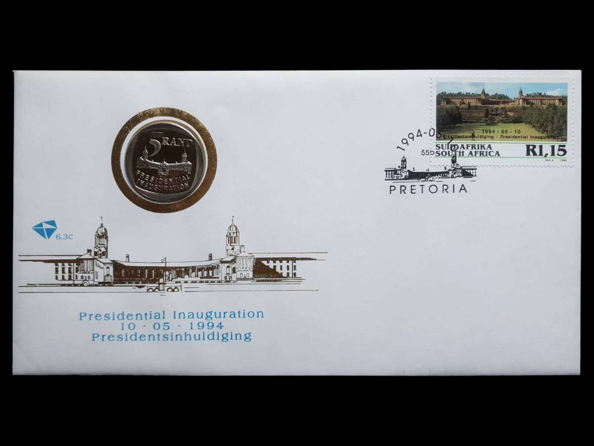 1994 South Africa Presidential Inauguration FDC with Proof R5 Coin